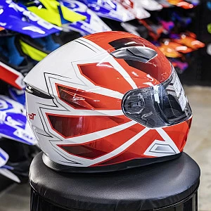 Шлем интеграл с очками ROCKOT RM-133 Warcry (красн/бел глянц, L)